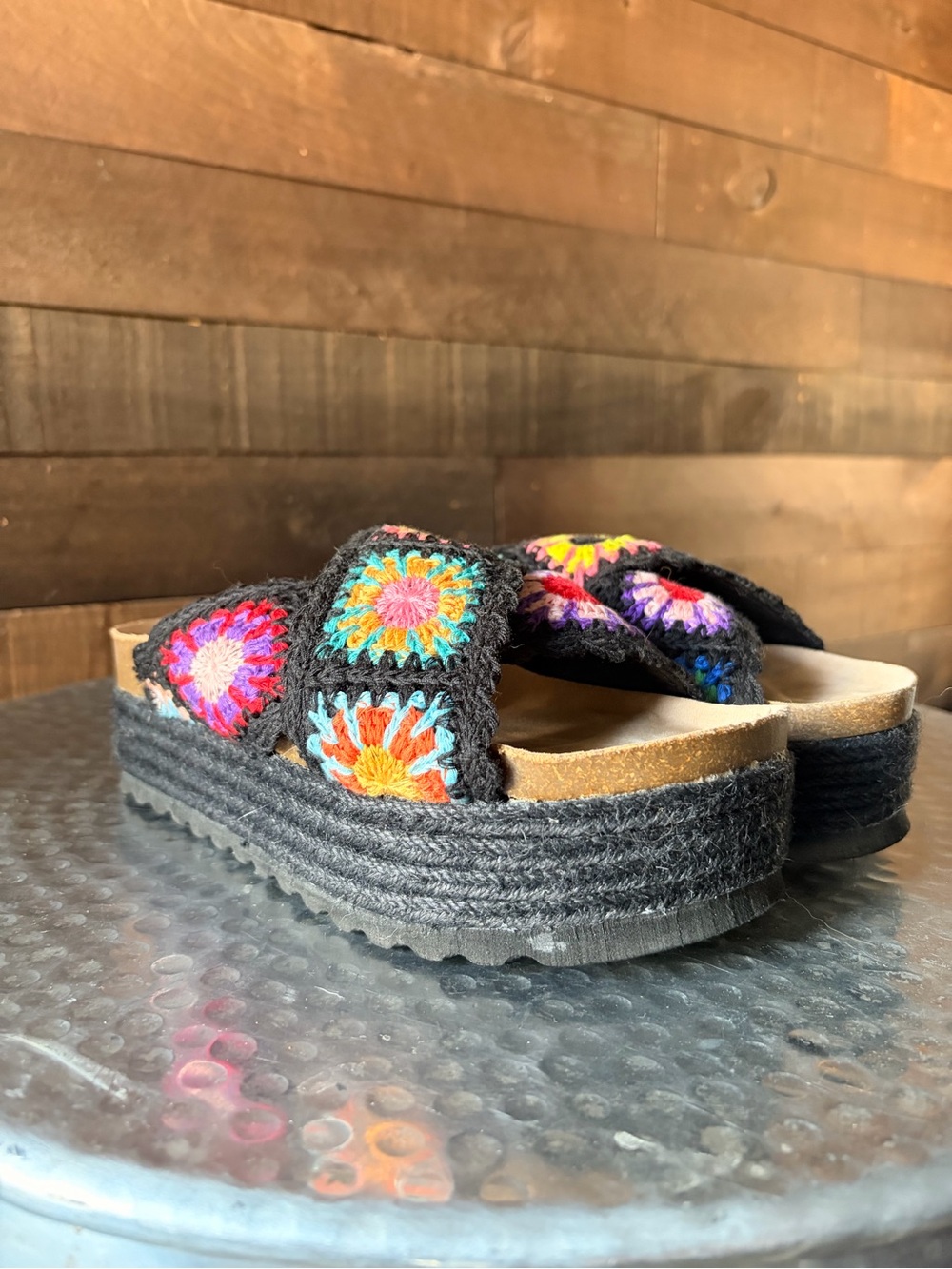 Dirty Laundry Black Crochet Platform Slide Sandals